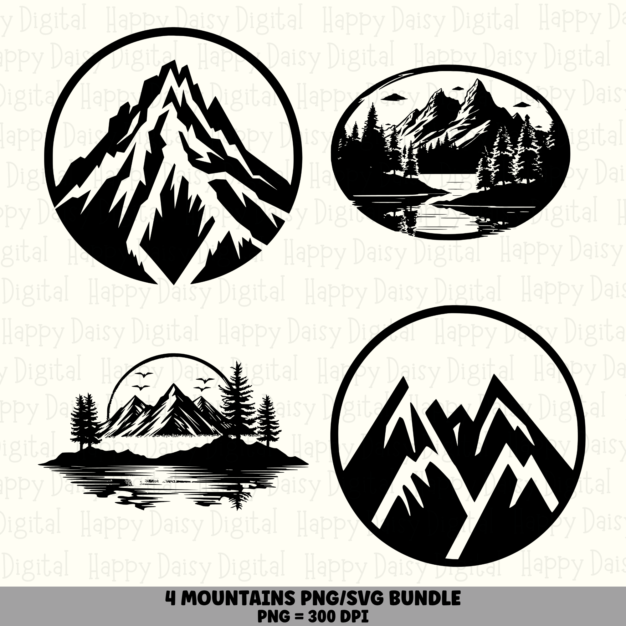 4 Mountain PNG SVG Bundle | Mountain Icon Set 7 Designs | Sublimation Cricut Digital Download