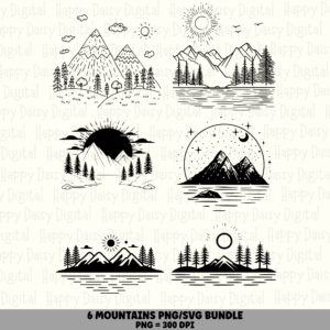 6 Mountain PNG SVG Bundle | Mountain Icon Set 8 Designs | Sublimation Cricut Digital Download