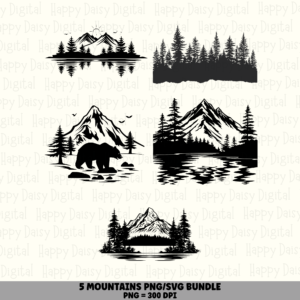5 Mountain PNG SVG Bundle | Mountain Icon Set 9 Designs | Sublimation Cricut Digital Download