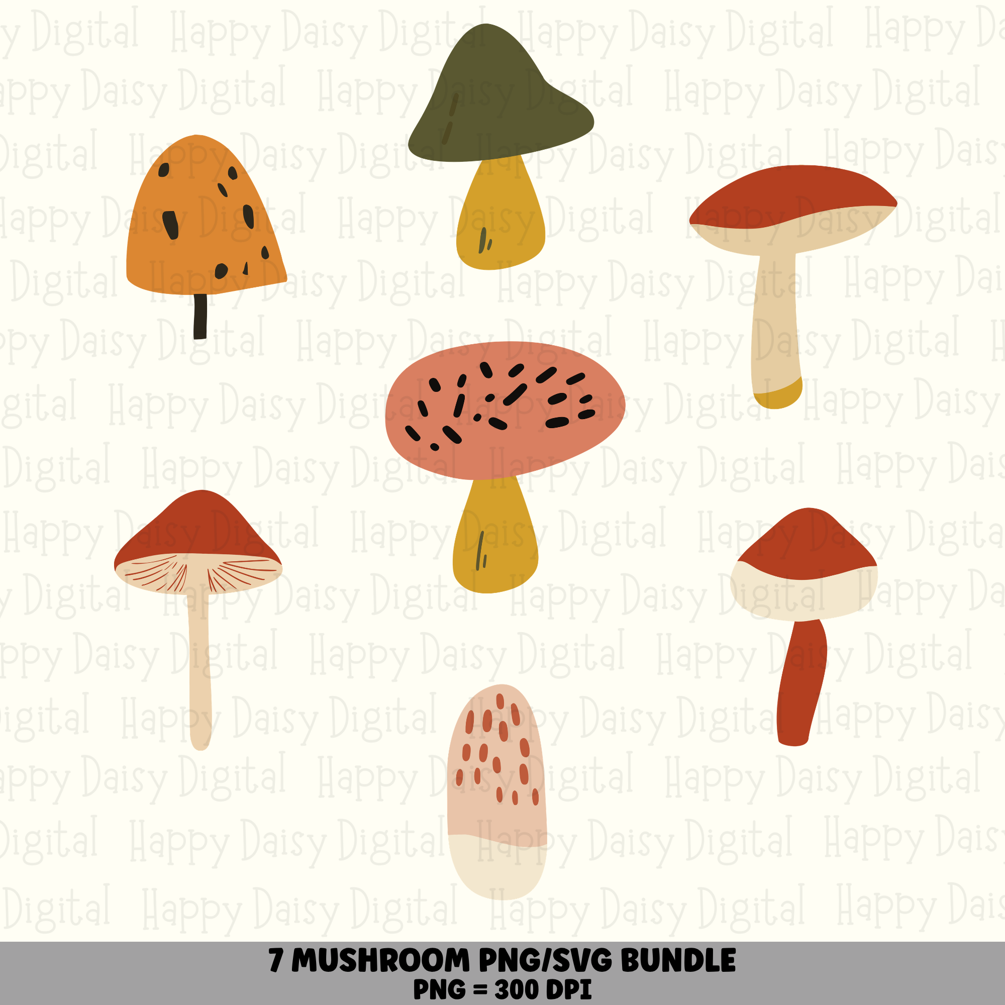 7 Mushroom PNG SVG Bundle | Mushroom Set 1 Designs | Sublimation Cricut Digital Download