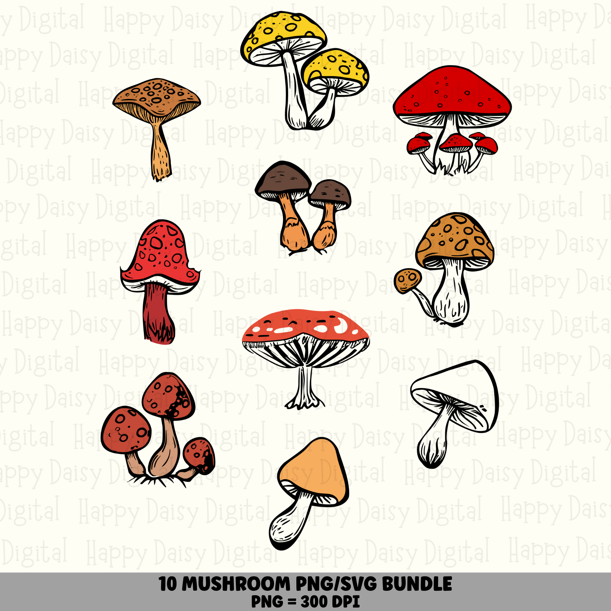 10 Mushroom PNG SVG Bundle | Mushroom Set 2 Designs | Sublimation Cricut Digital Download
