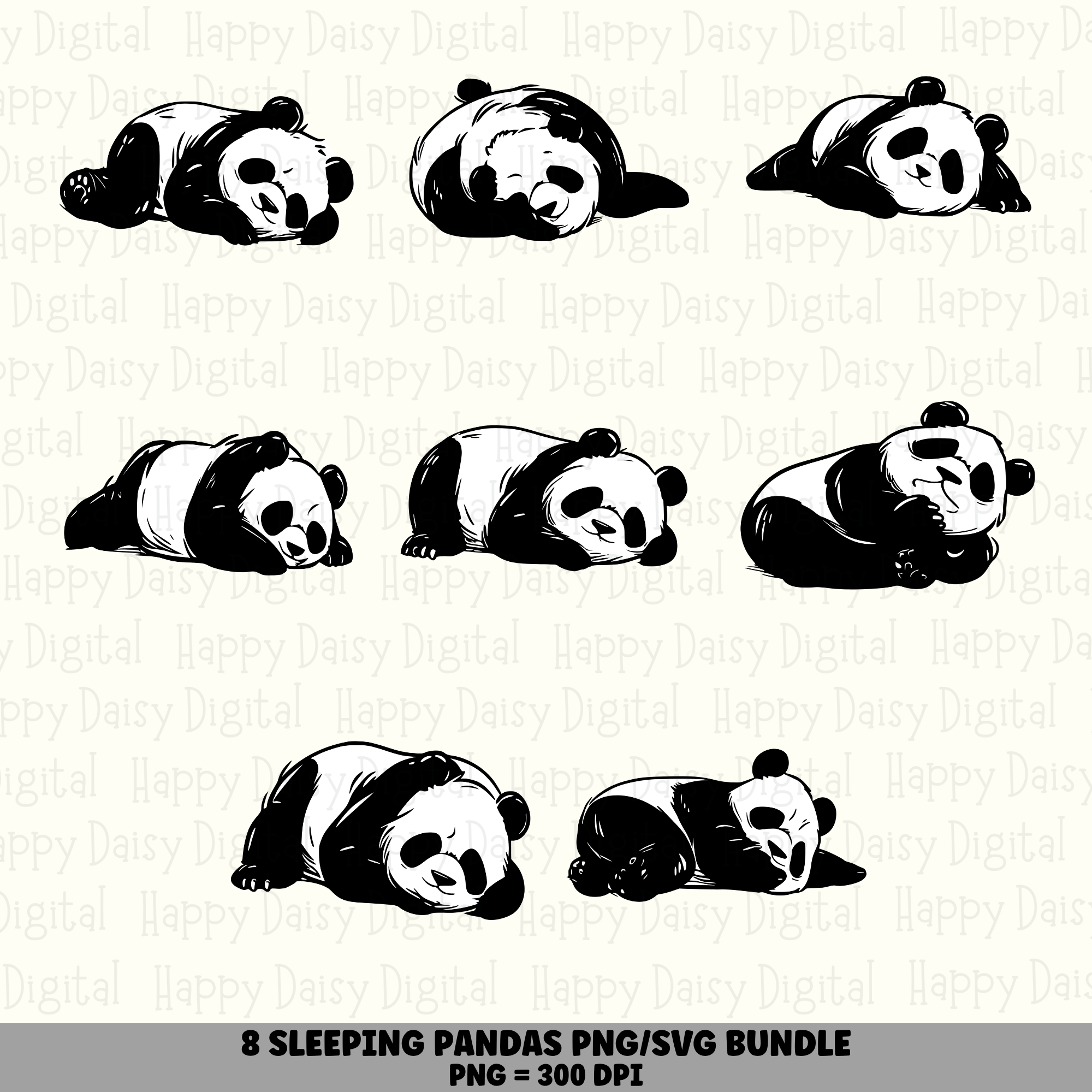 8 Panda PNG SVG Bundle | Panda Laying Designs | Sublimation Cricut Digital Download
