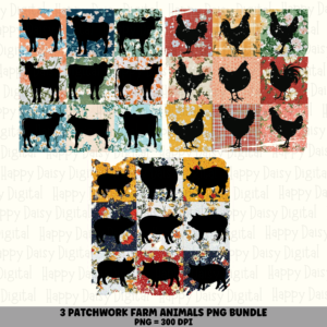 3 Patchwork Farm Animal PNG Bundle | Patchwork Farm Animal Designs | Sublimation Cricut Digital Download