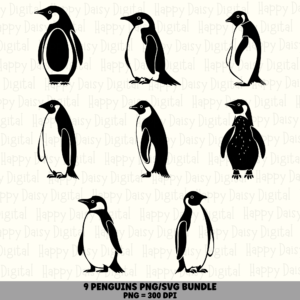8 Penguin Silhouette PNG SVG Bundle | Penguin Silhouette Designs | Sublimation Cricut Digital Download