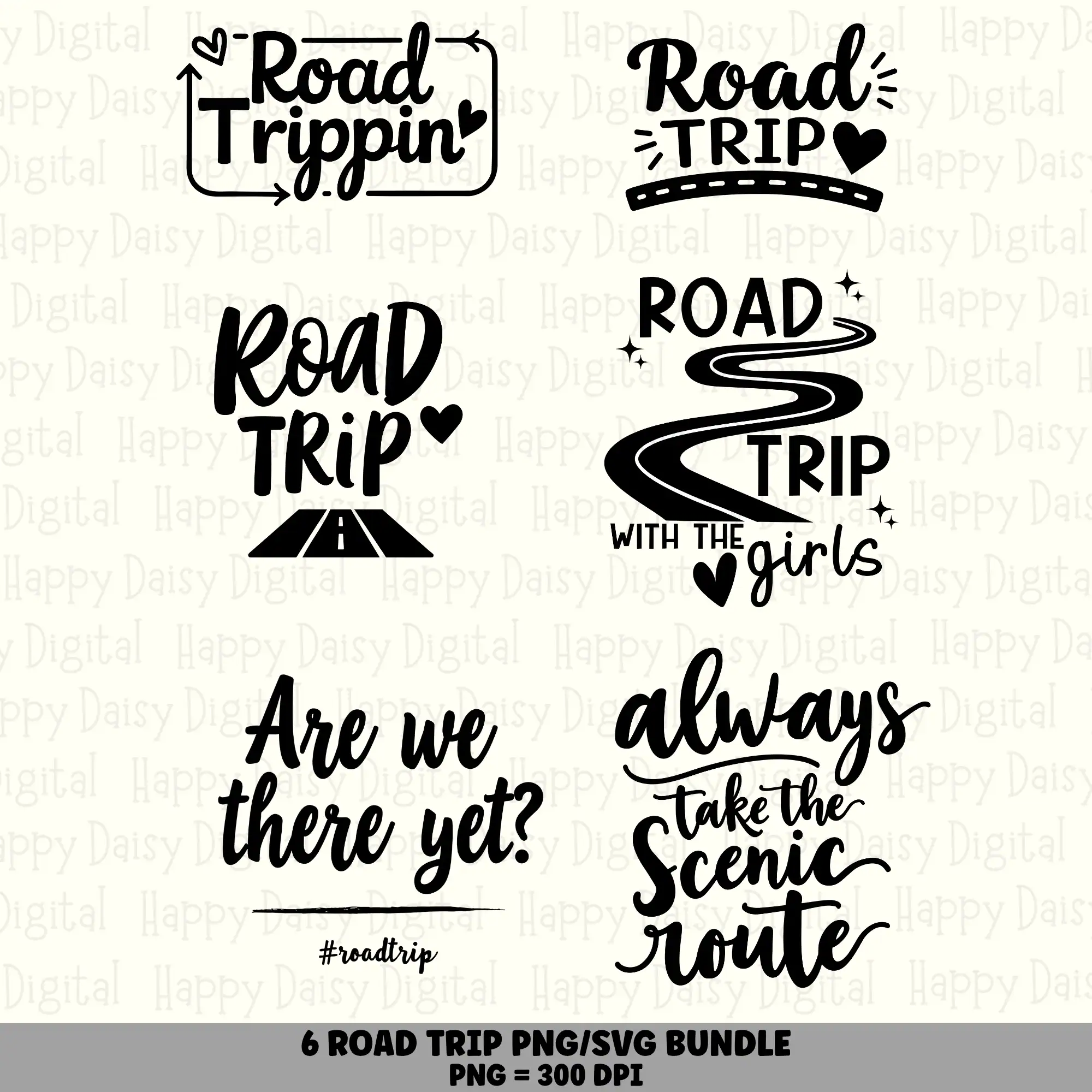 6 Road Trip Sayings PNG SVG Bundle | Road Trip Designs | Sublimation Cricut Digital Download