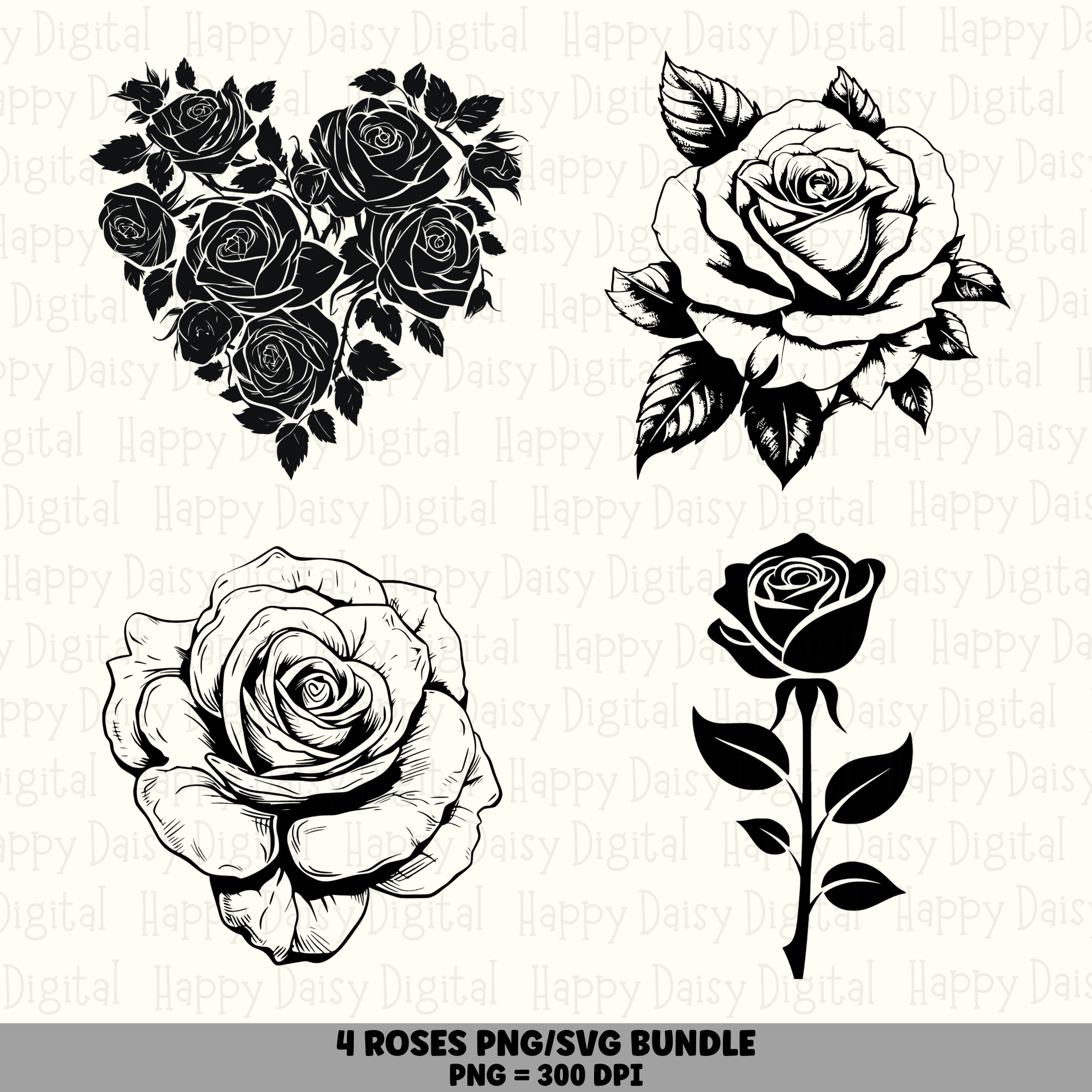 4 Rose PNG SVG Bundle | Rose Designs | Sublimation Cricut Digital Download