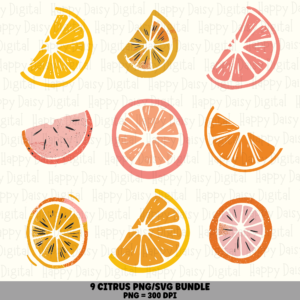 9 Sliced Citrus PNG SVG Bundle | Citrus Slices Designs | Sublimation Cricut Digital Download