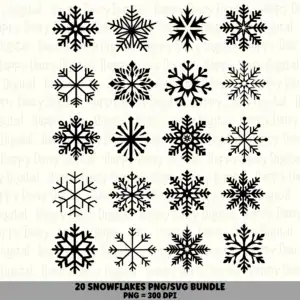20 Snowflake PNG SVG Bundle | Snowflake Set 3 Designs | Sublimation Cricut Digital Download
