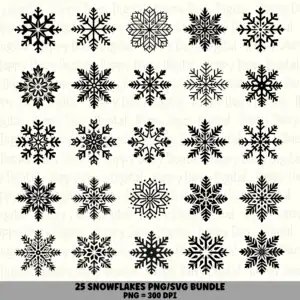 25 Snowflake PNG SVG Bundle | Snowflake Set 5 Designs | Sublimation Cricut Digital Download