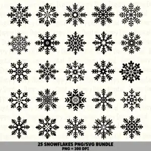 25 Snowflake PNG SVG Bundle | Snowflake Set 6 Designs | Sublimation Cricut Digital Download