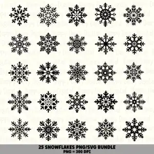 25 Snowflake PNG SVG Bundle | Snowflake Set 7 Designs | Sublimation Cricut Digital Download