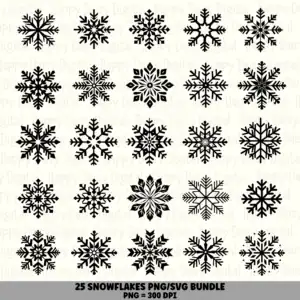 25 Snowflake PNG SVG Bundle | Snowflake Set 8 Designs | Sublimation Cricut Digital Download