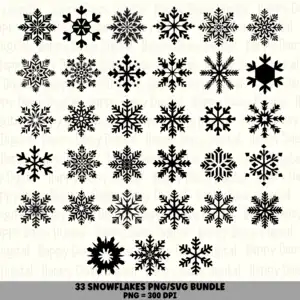 33 Snowflake PNG SVG Bundle | Snowflake Set 9 Designs | Sublimation Cricut Digital Download