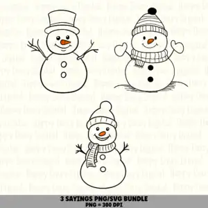 3 Snowman PNG SVG Bundle | Snowman Top Hat & Scarf Designs | Sublimation Cricut Digital Download