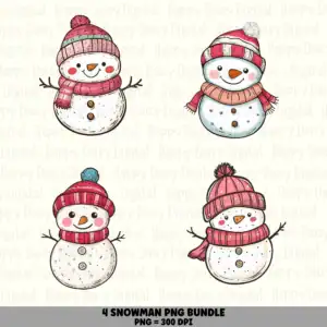 4 Snowman PNG Bundle | Snowman Set C (PNG) Designs | Sublimation Cricut Digital Download