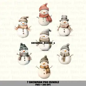 7 Snowman PNG Bundle | Snowman Set A (PNG) Designs | Sublimation Cricut Digital Download