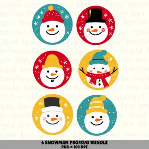 6 Snowman Face PNG SVG Bundle | Snowman Face Designs | Sublimation Cricut Digital Download