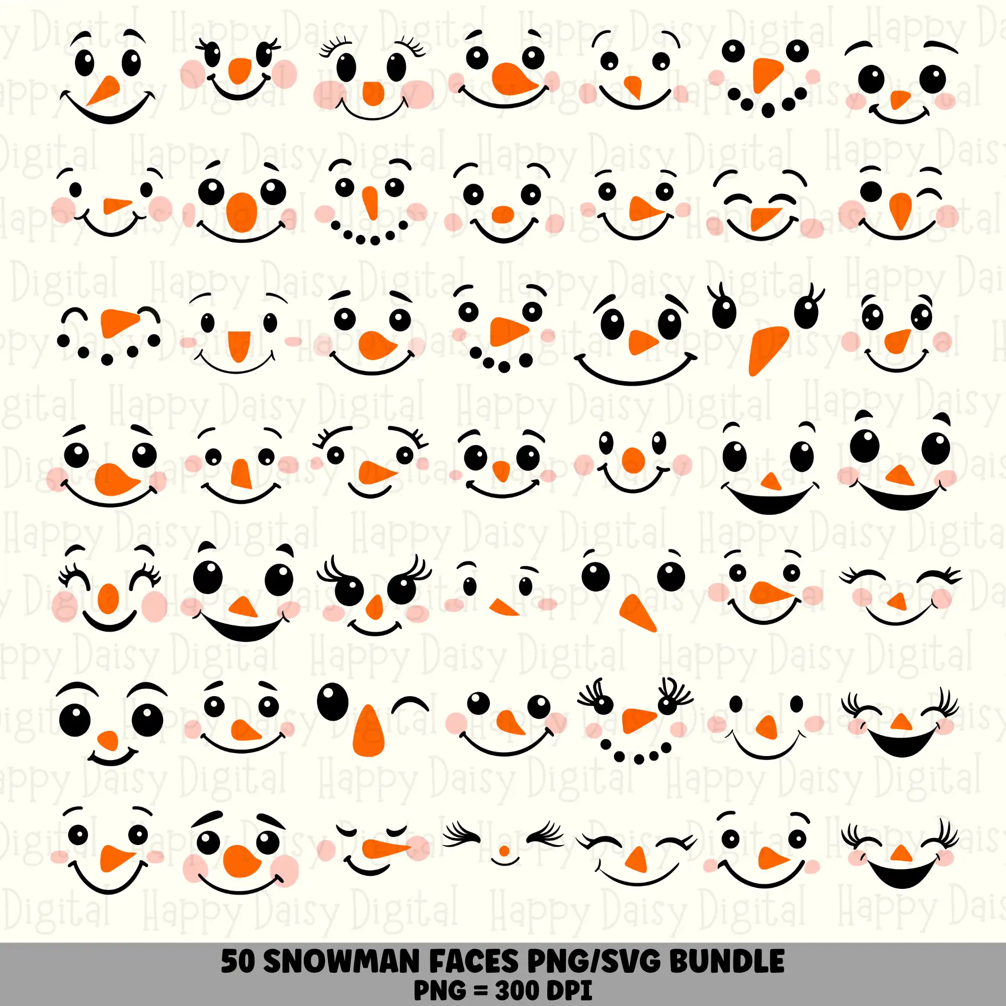 50 Snowman Faces PNG SVG Bundle | Snowman Faces Designs | Sublimation Cricut Digital Download
