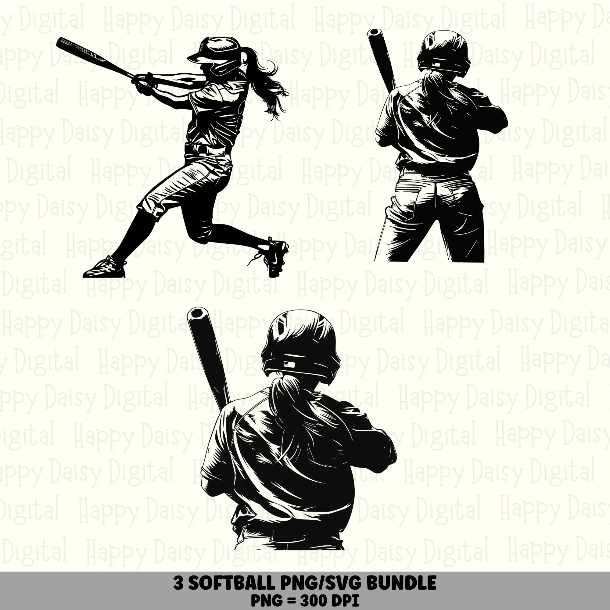 3 Softball Player PNG SVG Bundle | Softball Player Designs | Sublimation Cricut Digital Download