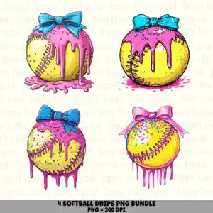 4 Softball PNG Bundle | Drip Bow Pink Designs | Sublimation Cricut Digital Download