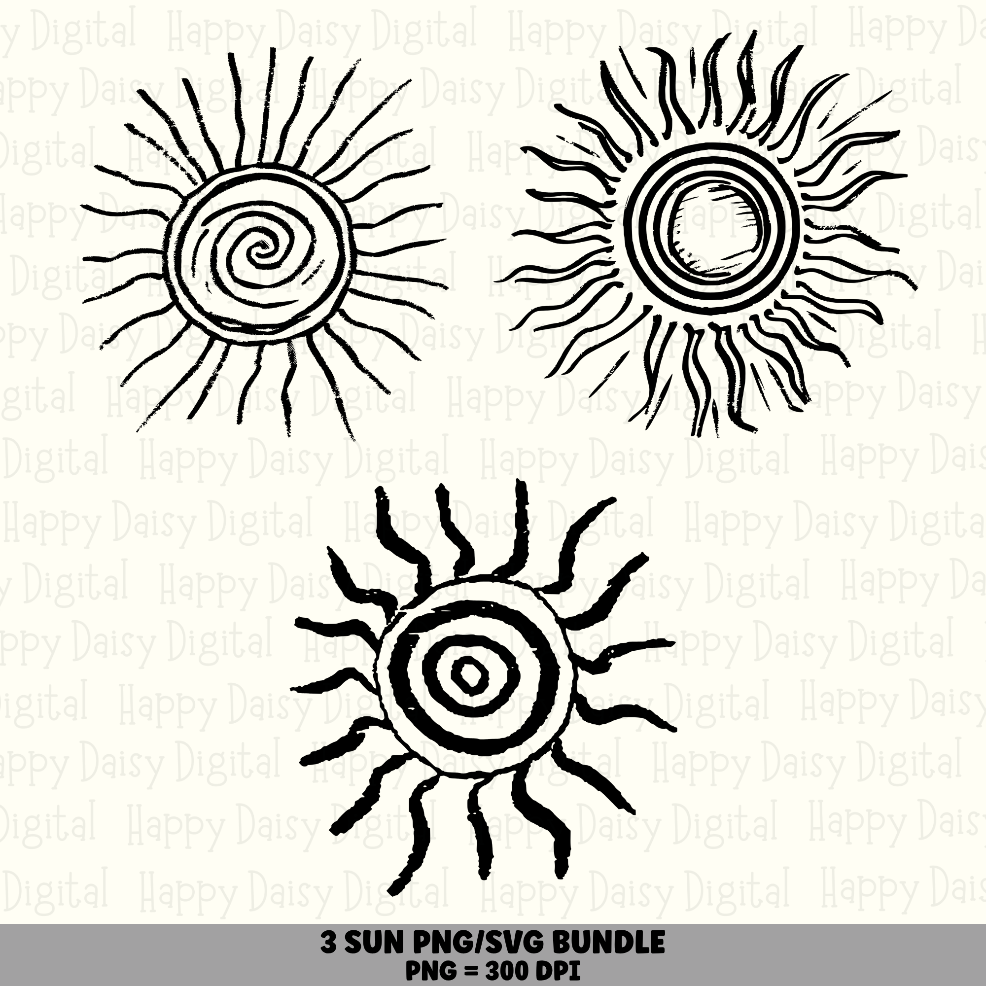 3 Sun PNG SVG Bundle | Sun Icon Set 1 Designs | Sublimation Cricut Digital Download