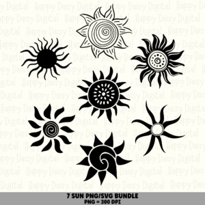 7 Sun PNG SVG Bundle | Sun Icon Set 2 Designs | Sublimation Cricut Digital Download