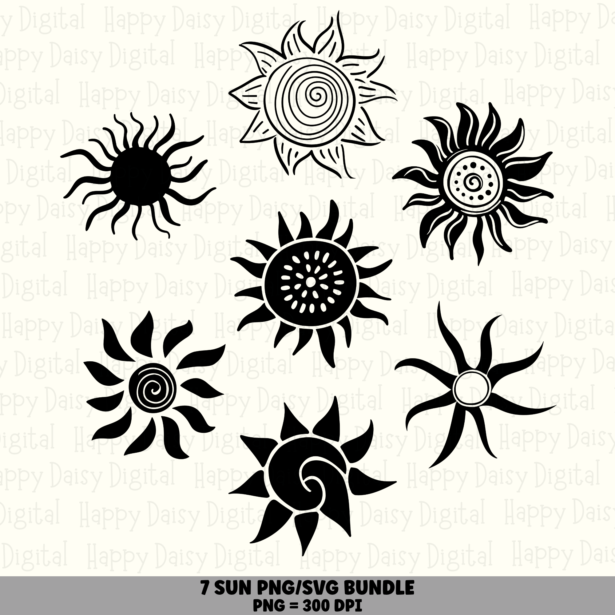 7 Sun PNG SVG Bundle | Sun Icon Set 2 Designs | Sublimation Cricut Digital Download