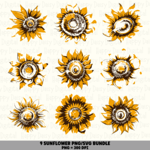 9 Sunflower PNG SVG Bundle | Sunflower Set 3 Designs | Sublimation Cricut Digital Download