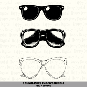 3 Sunglasses PNG SVG Bundle | Sunglasses Icon Designs | Sublimation Cricut Digital Download