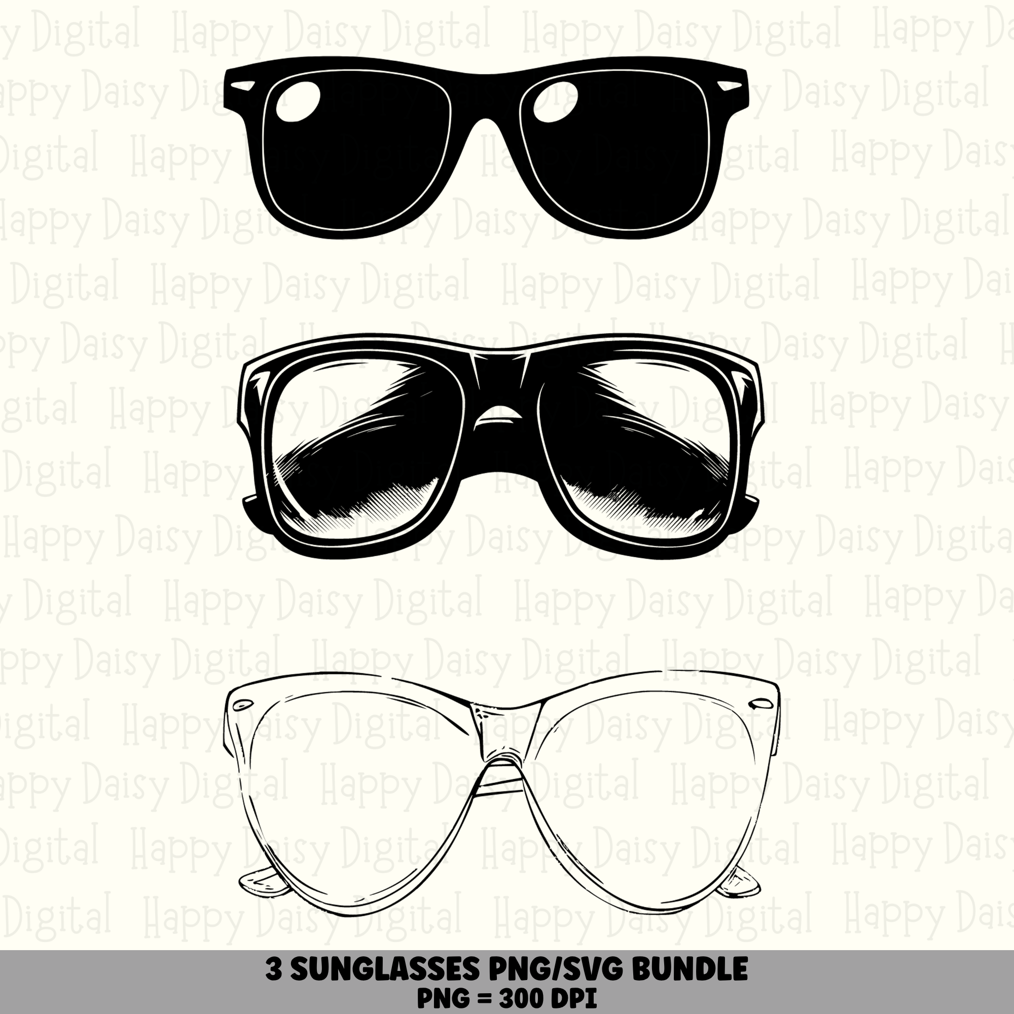3 Sunglasses PNG SVG Bundle | Sunglasses Icon Designs | Sublimation Cricut Digital Download