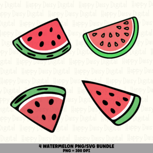 4 Watermelon PNG SVG Bundle | Watermelon Designs | Sublimation Cricut Digital Download