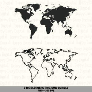 2 World Map PNG SVG Bundle | World Map Designs | Sublimation Cricut Digital Download
