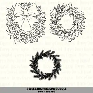 3 Wreath PNG SVG Bundle | Wreath Designs | Sublimation Cricut Digital Download