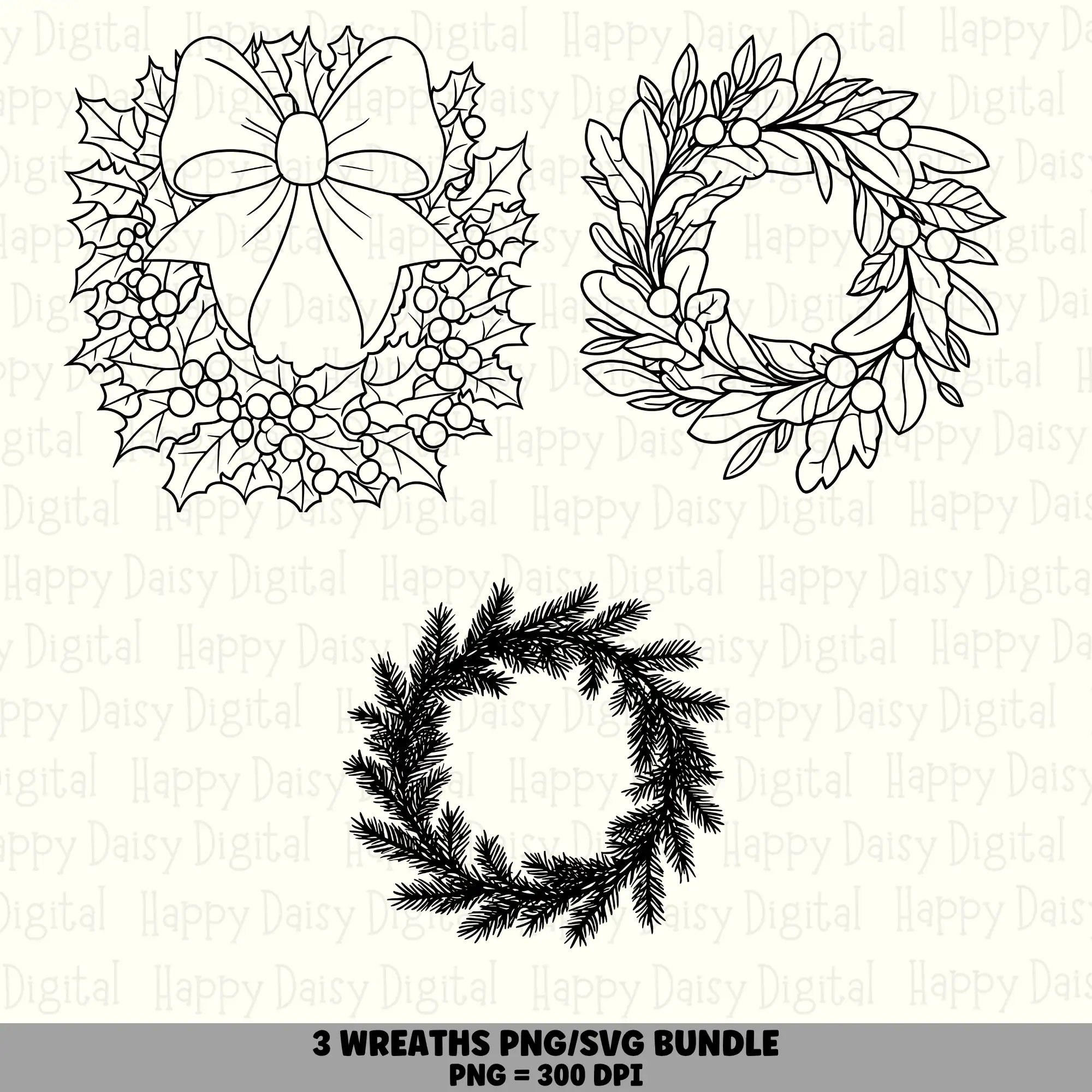 3 Wreath PNG SVG Bundle | Wreath Designs | Sublimation Cricut Digital Download