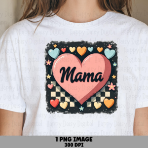 Mama PNG Mama Heart Design Checkered Pattern Commercial Use POD