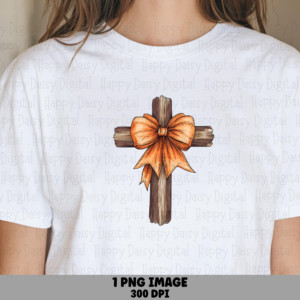 Fall Cross With Bow PNG Fall Cross Design Gingham Bow Accent Sublimation Design Commercial Use POD