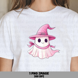 Pink Witch Ghost Character PNG Pink Witch Character Cute Ghost Illustration Sublimation Design Commercial Use POD
