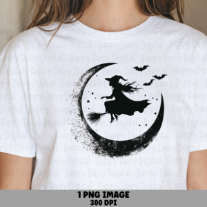 Witch Silhouette PNG Witch Silhouette Design Crescent Moon Illustration Sublimation Design Commercial Use POD