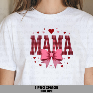 Mama SVG PNG Mama Plaid Design Heart And Bow Accents Cricut Silhouette Canva Commercial Use POD