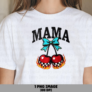 Mama SVG PNG Mama Cherries Design Bow Accent Cricut Silhouette Canva Commercial Use POD