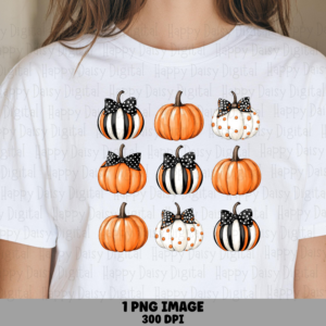 Polka Dot Bow Pumpkin Grid PNG Polka Dot Pumpkin Grid Bow Accents Sublimation Design Commercial Use POD