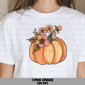 Pumpkin With Floral Bouquet PNG Pumpkin Bouquet Design Floral Illustration Sublimation Design Commercial Use POD