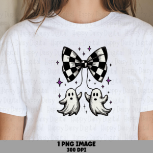 Bow Tie Ghosts PNG Bow Tie Ghost Design Checkered Accent Sublimation Design Commercial Use POD