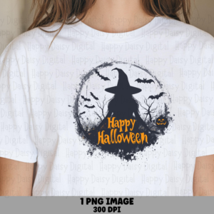 Happy Halloween PNG Happy Halloween Badge Witch Moon Design Sublimation Design Commercial Use POD