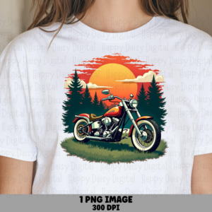 Motorcycle PNG | Retro Sunset Forest Scene Design Sublimation Commercial Use POD