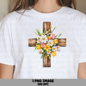 Floral Wooden Cross PNG | Sublimation Commercial Use POD
