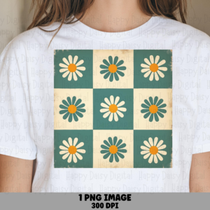 Checkerboard Daisy Grid PNG | Sublimation Commercial Use POD