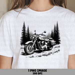 Motorcycle PNG | Vintage Forest Scene Design Sublimation Commercial Use POD