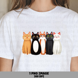 Row Of Flat Style Cats PNG | Sublimation Commercial Use POD