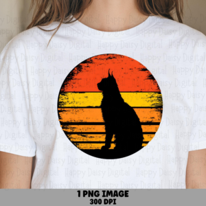Cat Silhouette Retro Sunset PNG | Sublimation Commercial Use POD